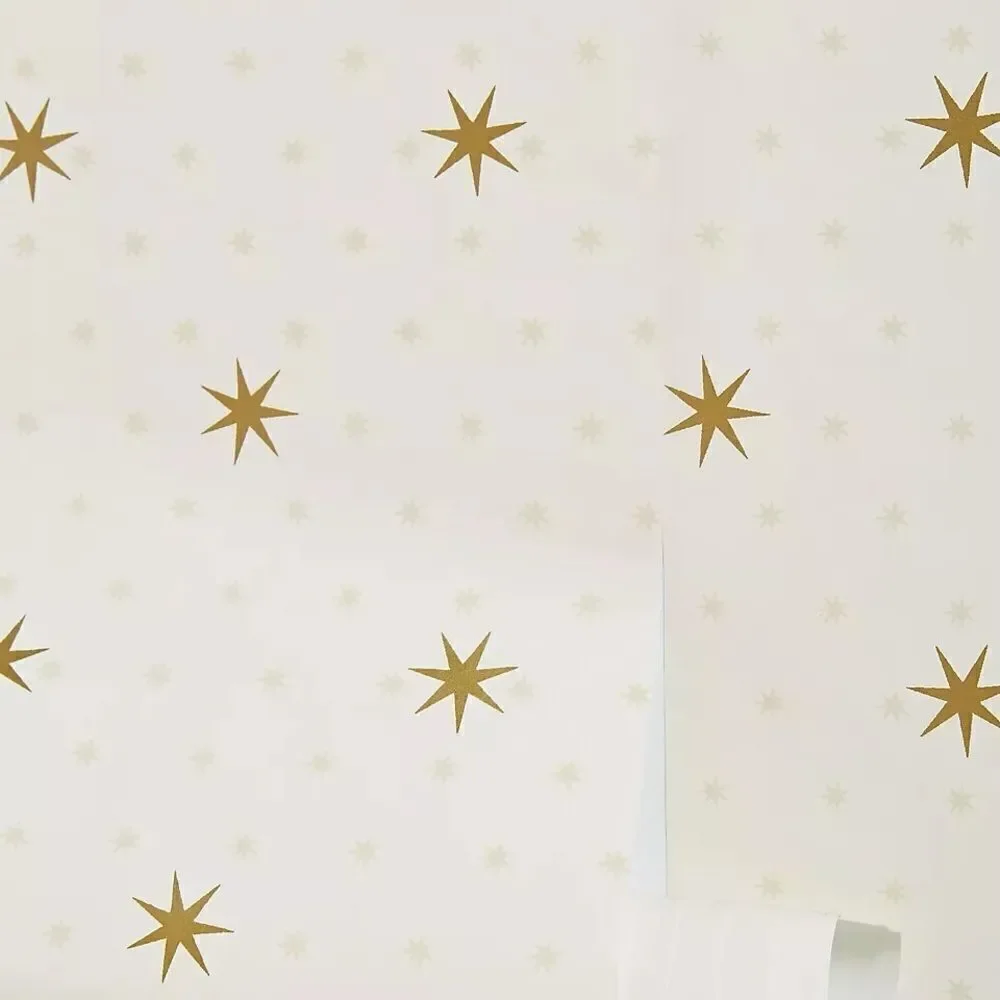 Anthropologie Stella Star Wallpaper White with Gold Stars